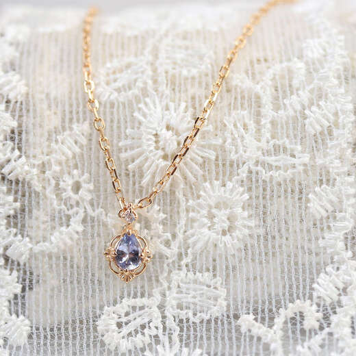 Junpo nojess22 winter natural tanzanite necklace with the same niche rhombus silver gold-plated zircon Japanese set Nai necklace