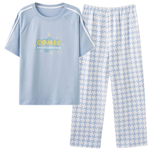 Pajama modal de pantalones largos de manga corta para mujeres en verano de algodón sólido Set 2025 NUEVA Ropa para el hogar de primavera y otoño de gran tamaño y otoño Y8063 Z9717 m [recomendado 80-100Jin [Jin equivale a 0,5 kg] desgaste]