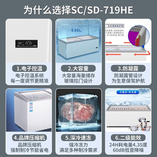 海尔（Haier）展示柜商用卧式透明推拉门卧式雪糕冰淇淋售卖超市便利士多店冰柜全冷冻冷藏冷柜大容量弧形门岛柜 719升冷冻冷藏可转换智能电子控温防凝露1米854