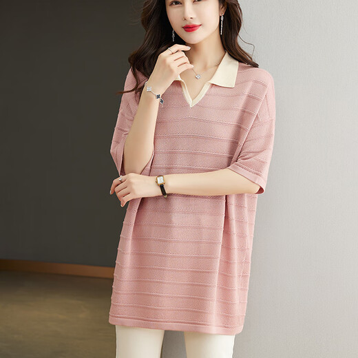 Camiseta de lombriz de lombrices de seda de color grasa de alta gama de carpintero de carpintero para la camiseta de manga media para mujeres de longitud media de las mujeres más suéter de manga de hielo de gran tamaño encanto 6623 beige 6xl (200-220 Jin recomendado [Jin iguala 0.5 kg] para usar 0.5 kg] para usar