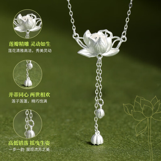 Manhe S999 Pure Silver Necklace Women's 2025 New Lotus Pendant Jewelry Wife's Birthday Gift for Girl Friends