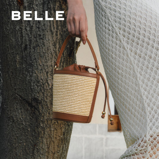 百丽（Belle）[博主推荐]百丽包女25新女友礼物休闲编织单肩斜挎手提水桶包9717 棕色