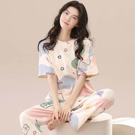 古维慕大童睡衣12-15岁女夏季女夏短袖长裤春秋夏款女士家居服薄款装 ZH-9721 L