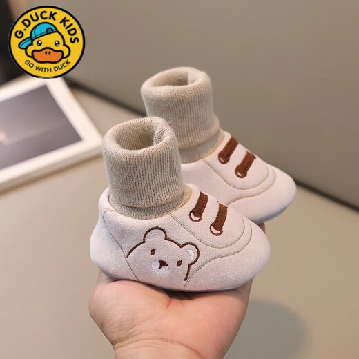G. DUCKKIDS春秋新生婴儿鞋袜0-6个月男女宝宝步前鞋不掉跟保暖防滑学步鞋 土黄 11 内长cm