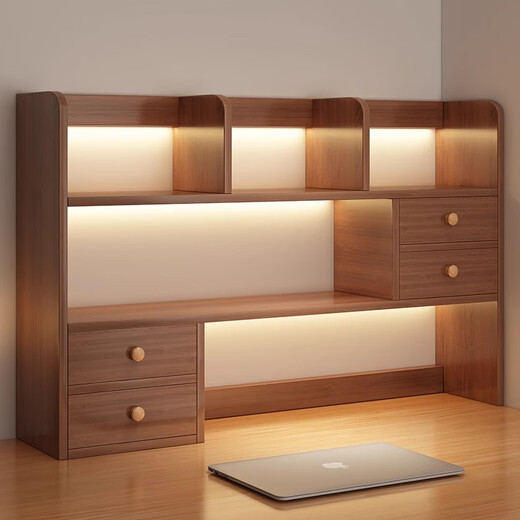 Lezao bookshelf desktop storage rack student home desk small bookcase office desk multi-layer storage simple cabinet four-door large fir walnut color 83*17cm