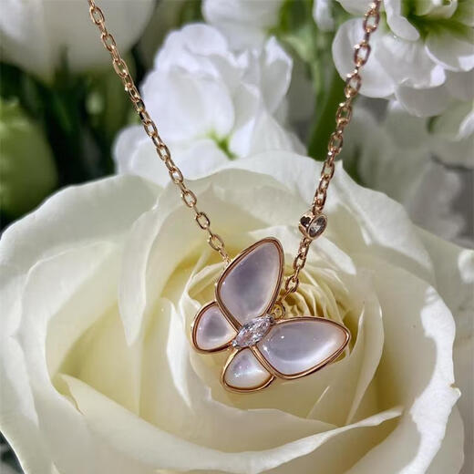Yadige 18k rose gold gold butterfly mother-of-pearl necklace marquise platinum full diamond turquoise blue women's model 2024 new model mother-of-pearl butterfly