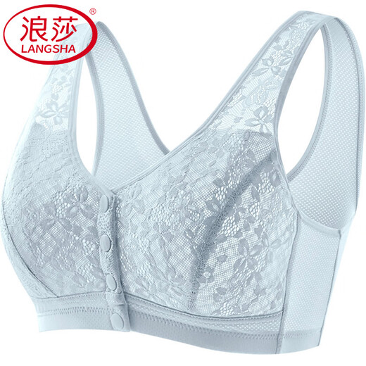 浪莎（LangSha）春夏薄款透气胸罩桑蚕丝中老年文胸大码妈妈内衣前扣无钢圈背心 干爽透气】浅蓝色 80A 36/80