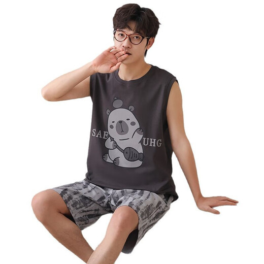 Modal Cotton Summer Pyjamas Männer reine Baumwollshorts Weste dünne Cartoon Teenager Sommer Home Clothing Set Am826 L Standard 100-130jin [Jin gleich 0,5 kg]