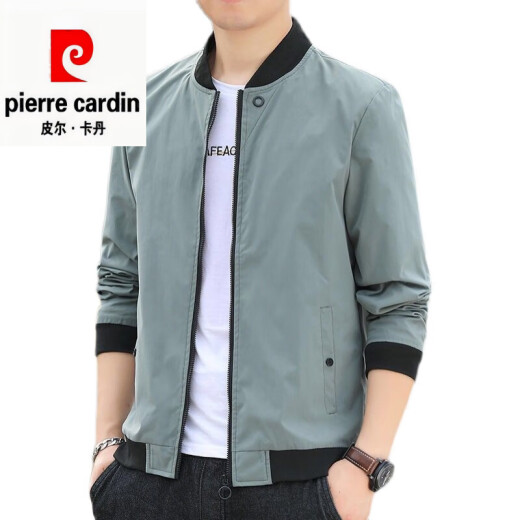 Pier Cardin 2025 Spring and Autumn Jacket Men's Trendy Baseball Collar Thin Casual Trench Coat Short Style Wearing Handsome Men's Jacket 686 Jacket [Green] XL [Suggested 105-120Jin [Jin equals about 0.5 kg]]