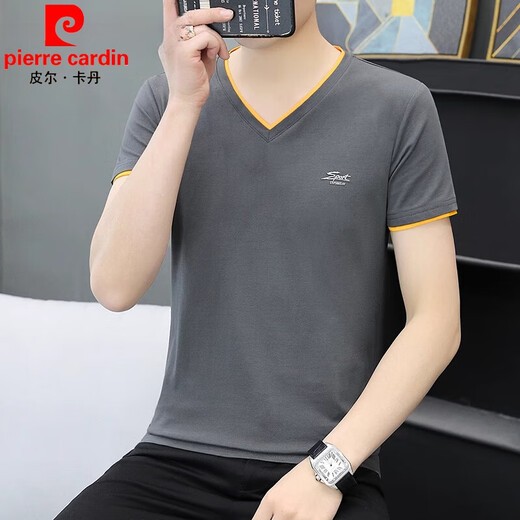 Pierre Cardin 2025 Neues Xinjiang Pure Cotton Herren kurzärmelige T-Shirt-Basis-Hemd V-Ausschnitt T-Shirt Trendy halbärmelte Sommer-Top für Männer Qy691 White M.