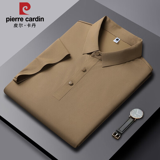 
Pier Cardin 2025 summer new ice silk short-sleeved T-shirt for men's thin breathable half-sleeved POLO shirt business lapel ice silk T-shirt PM-12358m apricot M