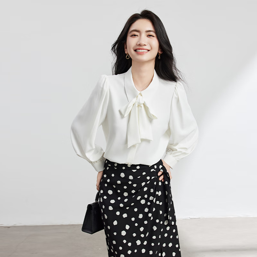 Lady Bird Blue Shirt Women's Chiffon Bow Ribbon Professional Wear Formal Inner Top Interview Shirt