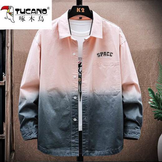 啄木鸟（TUCANO）渐变衬衫男士长袖春秋季新款潮牌免烫翻领时尚宽松休闲上衣服男装 9905紫色 M (约90~120斤可穿)