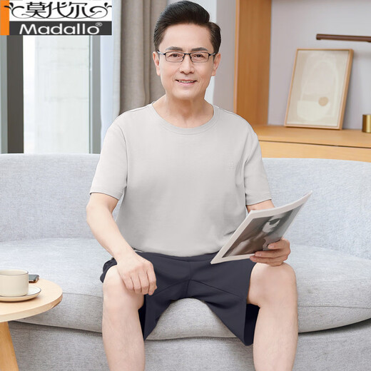 莫代尔中老年爸爸睡衣男士夏季薄款纯棉短袖短裤套装加肥大码休闲家居服 13601#浅绿色 纯棉短袖短裤 3XL 【建议160-180斤】