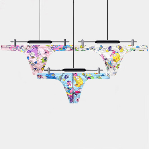 Sexy underwear new style cartoon sexy men's thong bikini cute butt lift single butt sexy L white