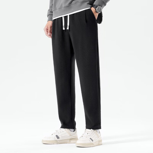 Warrior waffle pants men's summer thin casual sports pants teenager loose men's pants black 2XL