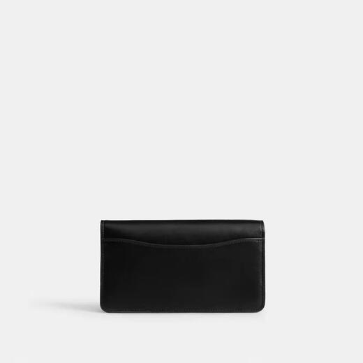 蔻驰（COACH）时尚女士手拿包 精致皮革与经典帆布三隔层设计 Pewter/Black