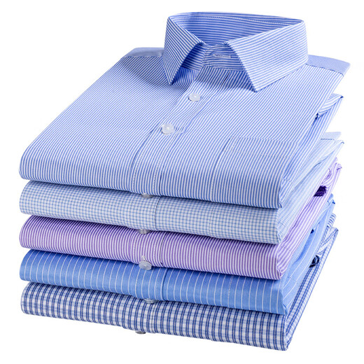 Hengyuanxiang pure cotton plaid shirt men's short-sleeved, free-iron 2025 summer new style business casual men's cotton half-sleeved shirt short DX6623 blue strips newly upgraded DP ready-to-iron 38 165 [weight 100 Jin [Jin equals 0.5 kg]-125 Jin [Jin equals 0.5 kg]]
