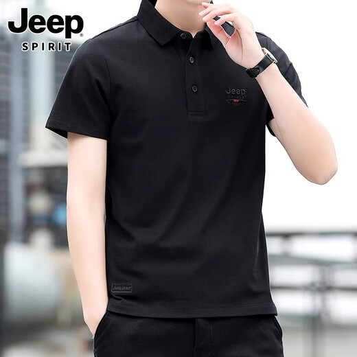 JEEP SPIRIT短袖t恤男士2025新款夏季运动t恤宽松翻领透气高档休闲polo衫男 7027深灰 常规 XL