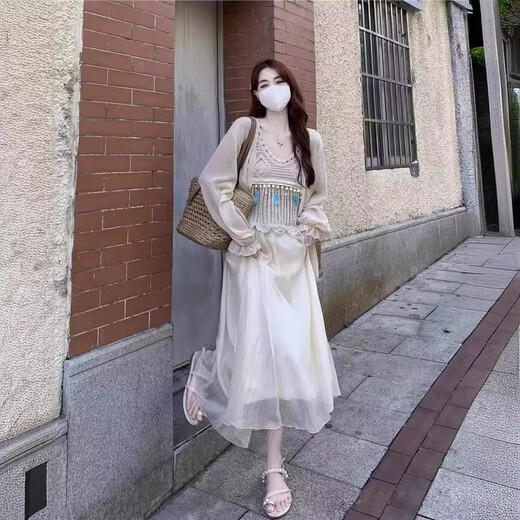 Fox.g Vestido de falda para suspender para mujer Cabina de verano para mujeres 2025 nuevo traje de vestimenta francesa Vestida + cárdigan + falda [set de tres piezas] de una talla [recomendado 120 Jin [Jin iguala 0.5 kg]]]