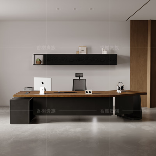 Champs Noble High-end Solid Wood Office Computer Desk Simple Modern Creative Special-shaped Boss Desk with Side Cabinet Socket Designer Desk Boss Desk Length 220* Width 80* Height 75CM Pine Wood Thickness 5CM (Including Bull Socket)