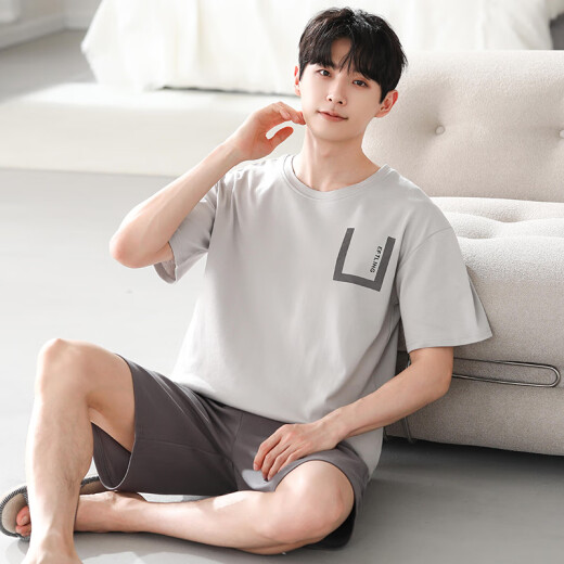 Langsha Pajamas El algodón de verano de algodón de verano para hombres de algodón corto 2025 New Summer Youth Juvenil Calm Home Relling Estilo de verano YSX9712 Pantalones de algodón de algodón de algodón de algodón L 100-130Jin [Jin equivale a 0.5 kg]