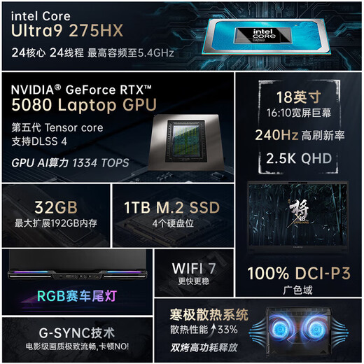 七彩虹将星X18 Max 酷睿ULtra 50系新品18英寸搭载5080/5090显卡高性能游戏本笔记本电脑 U9275HX/5080-16G/240hz/2K 64G D5-5600HZ+2T PC