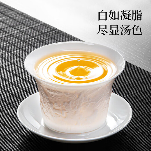 Original and white porcelain tea set gift box for home light luxury embossed tea cover bowl tea cup complete set holiday business gift