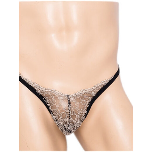 Men's underwear sexy men's underwear U convex bag transparent lace mesh see-through thong for men YZD-gold lace T-pants-red