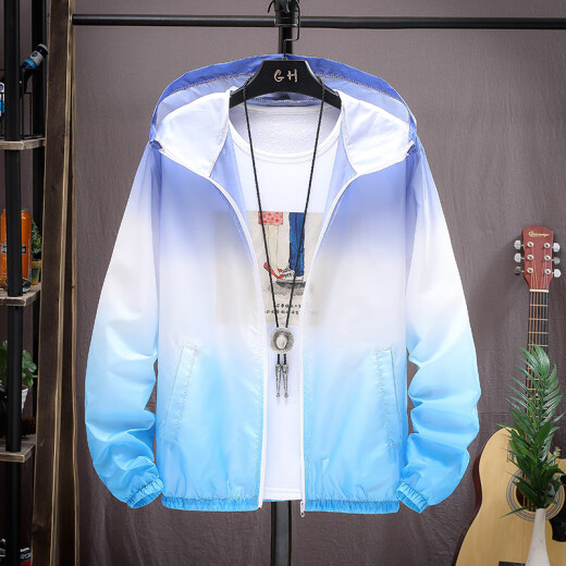 Fat Donglai Sommer Sonnenschutzkleidung für Jungen 2025 Neue Verlaufsfarbjacke für Jungen, trendige leichte und atmungsaktive Jacke für Teenager 9926 Top Orange Blue XL
