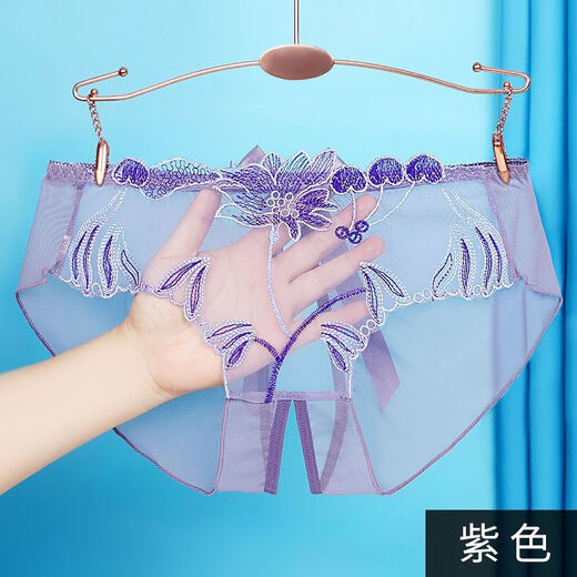 TULX莫代尔情趣开裆胖mm大码开叉内裤女士性感蕾丝刺绣免脱丁字三角裤 838白色+肤色+红色 M