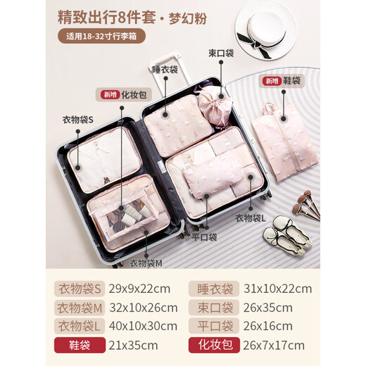 何健弓旅行收纳袋防水内衣内裤分装待产包旅游便携行李箱衣服衣物整理包 梦幻粉[化妆包8件套]