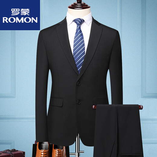 ROMON Men's Men's Suit Slim Jacket Small Suit Business Formal Wear Student Work Interview Professional Wear New Product Navy Two Button Suit+Trousers XS 160/80A 80-95Jin Jin equals 0.5 kg