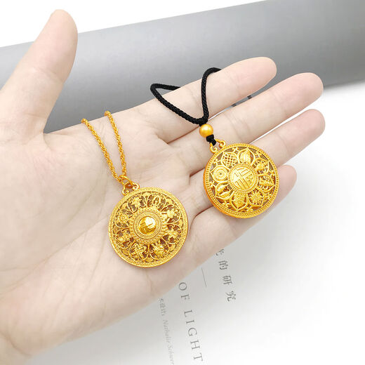 Ya Ge Vietnam Sand Gold Round Pendant Women's Gold-plated Eight Treasures Blessing Necklace Sweater Chain Pendant Men's Gold-Plated Compass Peace Buckle Small Round Head Ten Thousand Words Eight Treasures Blessings Approximately 2.97cm8g