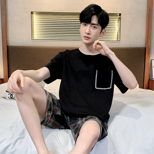 莫代尔夏季男士睡衣棉质加肥加大码男夏家居服短袖夏天青年韩版薄款半袖 9926[H系列男短袖短裤套装] L [100-125斤]