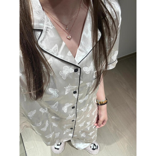CLOLV KISS CK High-End Butterfly Printed Ice Seide Pyjamas für Frauen im Sommer kurzärmelige süße Ins Home-Kleidungsset können draußen getragen werden. YFY9901 [Silky Cool] M [Vorschlagen 80-100jin [Jin ist gleich 0,5 kg]]]