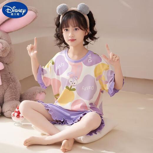 迪士尼（Disney）甜美可爱女童家居服套装优质棉少女款夏季短袖短裤甜美睡衣女孩 687莫代尔 130 童16码 建议身高130-140CM