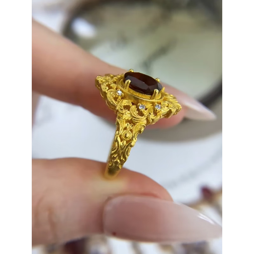 VAN OCEAN ANNORA Old Phoenix 999 gold pure gold gold-plated silver ring for women, fashionable zircon temperament, versatile live mouth finger ring-live mouth same style