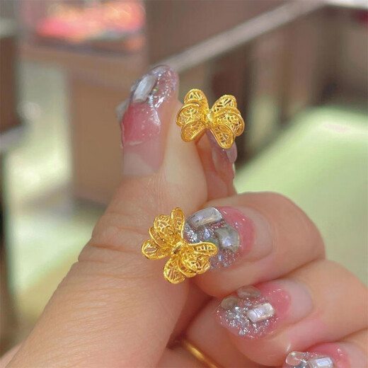BZK fugitive princess bow niche design gold earrings 999 pure gold earrings fashion versatile pure gold 0.01g filigree bow earrings