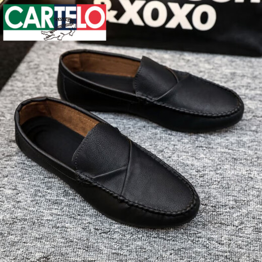 CARTELO men's beanie shoes Korean version of business work casual leather shoes breathable and versatile non-slip one-step men's shoes 2025 spring J40-D829 brown special price brand cut off 44 high-end flagship genuine products