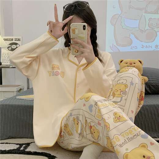 FHHUABDins风网红新款睡衣春秋款开衫薄款长袖长裤宽松公主风居家服套装 9207叮当猫 L 【建议100-120斤】