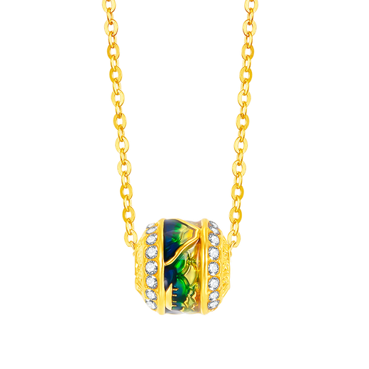 Mingzuan International 18K gold pendant for women painted au750 transfer beads thousands of miles away inlaid clavicle chain as a birthday gift for girlfriend