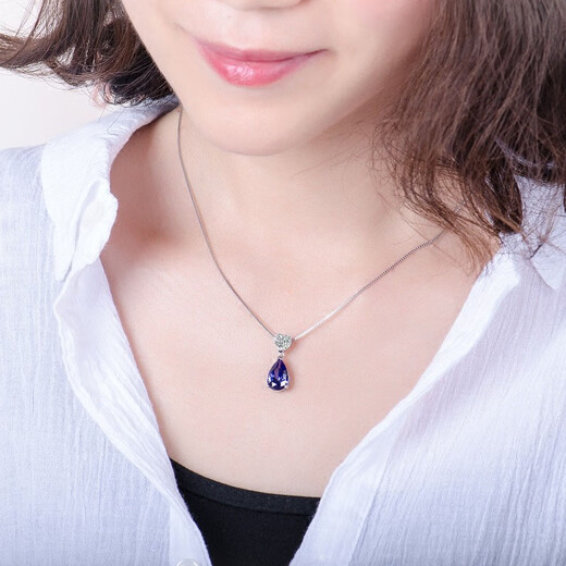 Chirping Sapphire Necklace S925 Silver Heart-Shaped Water Drop Gemstone Necklace Clavicle Chain Girls Tanzanite Sapphire Pendant 925 Sterling Silver Platinum Plated Pendant Free 925 Silver Necklace