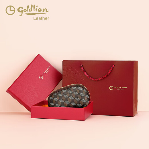 金利来（Goldlion）时尚印花手拿包女新款小包钱包钥匙包潮 啡色