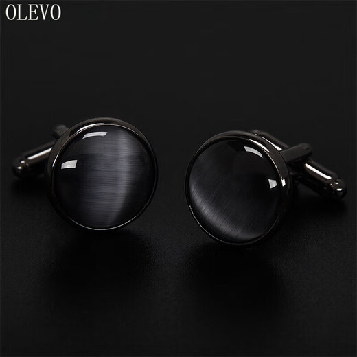 OLEVO男士猫眼石袖扣法式衬衫袖钉男 简约轻奢大气高级感衬衣袖口扣袖 黑色猫眼石圆形袖扣XK1731A