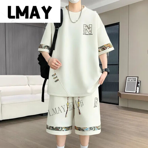 LMAY凌越男装店2025夏季休闲运动套装男士百搭两件套 白色(YYW6195) M (90-110斤)
