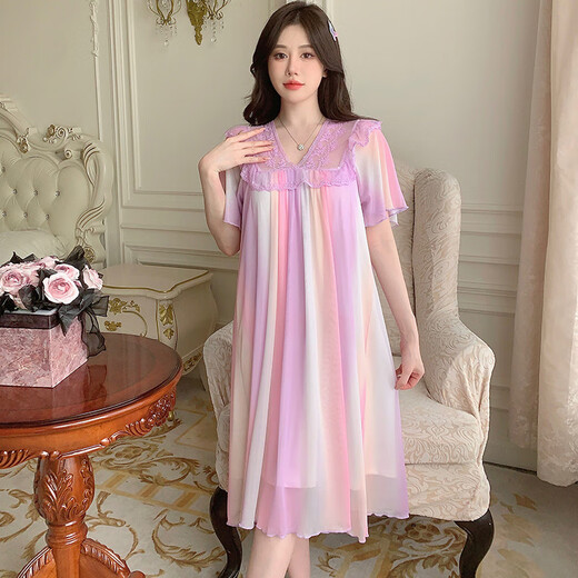 Hualin Fashion Palace Style Modal Mesh Chien de nuit avec poitrine Princesse Princesse Sexy Home Clothes 3923 avec poitrine 185 xxl