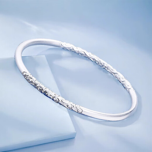 Bovia Chinese style PT950 platinum bracelet for women, ancient solid curly grass pattern platinum glossy bracelet, platinum, weight 17.5-17.7g, inner diameter 56mm