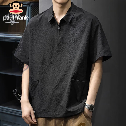 大嘴猴（paul frank）短袖男夏季潮牌短袖t恤男士polo衫男薄款宽松速干男装 黑色 XL