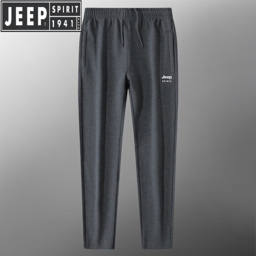 JEEP SPIRIT吉普纯棉运动裤男夏季薄款大码宽松男裤中老年爸爸休闲裤子春秋季 7027直筒黑色 2XL